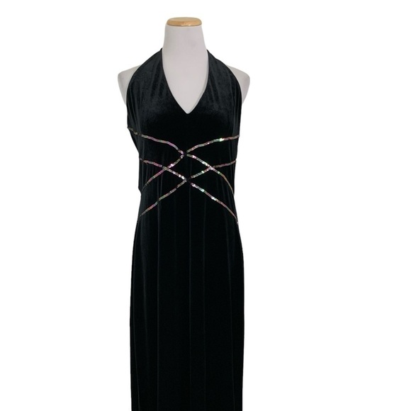 Vtg Jessica McClintock Gunne Sax Velour Long Gown Rainbow Sequin 90s Womens 11 - Picture 3 of 17